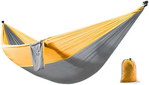 Zoophyter Double Camping Hammock, High Quality Nylon Fabric Parachute, Perfect for Park, Travel, Beach and Outdoor, With Free Hammock Rope &amp; Steel Carabiners - Gray &amp; Orange