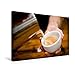 Produktbild Calvendo Premium Textil-Leinwand 45 cm x 30 cm Quer, Frisch aufgeschäumte Milch vollendet Einen Echten Cappuccino | Wandbild, Bild auf Keilrahmen, Fertigbild Milch für Cappucciono Lifestyle Lifestyle