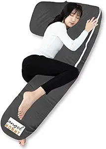 Angel Mommy Pregnancy Body Pillow with Cotton Zippered Cover, L Shaped Full Body Pillow for Pregnant Women (Grey)