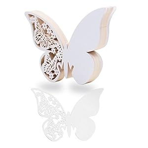 100 Piezas Tarjetas Etiquetas Decorativas Mariposa Invitacion Agradecimiento Regalo Copa Detalle Nombre Mesa Boda Cumpleaño Comunión Bautizo Fiesta (Blanco)