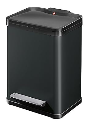 Hailo 0622-260 Poubelle à Pédale, Acier Inoxydable, Noir, 44.5 x 33 x 34.5 cm