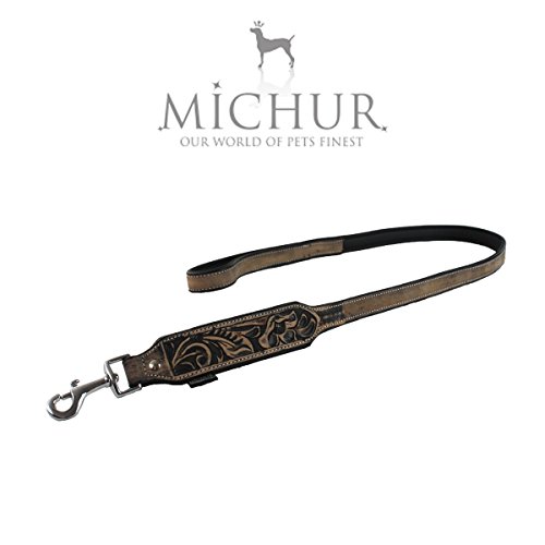 MICHUR Cristiano guinzaglio per Cani in Pelle, Pets, guinzaglio in Pelle per Cani, guinzaglio, Marrone, Pelle, con Motivo Stampato 120 cm x 2,5 cm