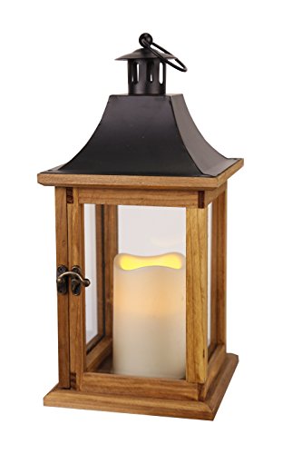 SALE – Romantisch dekorative XL – LED Laterne mit Tür – aus HOLZ, GLAS und METALL – sehr edel – Größe : 35 cm x 18 cm – in braun / schwarz – mit LED – Kerze flackernd – mit Timer – für Innen und Außen – Bereich – NEU – Outdoor - 3