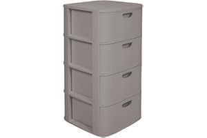 Kreher® XL Rollbarer Schubladenschrank Rollcontainer Nischenschrank aus Kunststoff in Rillen-Optik mit 4 Schubladen. Maße: ca. 40x40x81 cm (Taupe)