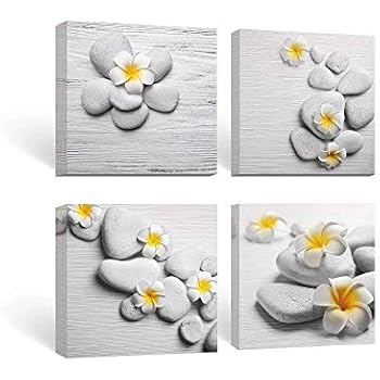 SUMGAR Gelb und Grau Wandkunst für Badezimmer Leinwandbilder Zen Stones