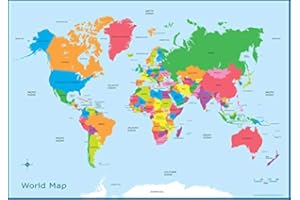 WISDOM LEARNING World Map - Kids Childrens Wall Chart Educational A3 (30cm x 42cm) Childs Poster Print Art WallChart Map of World