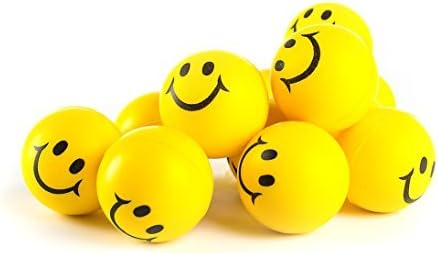 Why Worry? Be Happy! Fun Bulk Toys Party Favors, Office Gifts - Neon Yellow Smile Funny Face Stress Ball - Happy Smiley Face Stress Balls Bulk Pack of 12 Relaxable 2 Stress Relief Smile Squeeze Balls