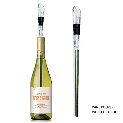 Vertedor de Vino con varilla de enfriamiento 3 en 1. Aireador de vino. Acero inoxidable alimentario.