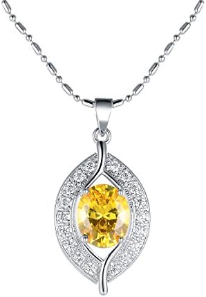 Curb Chain Drop Pendant Necklace with with Cubic Zirconia for Women Ladies Mother's Day,Christmas Day,Valentine's Day,Birthday,Wedding Love Gift(Yellow and Blue) (Yellow Necklace)