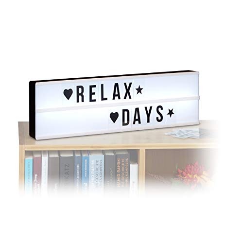 Relaxdays Boîte lumineuse LED avec lettres et symboles Lightbox piles 85 signes HxlxP: 15 x 50 x 5,5 cm, boîte noire