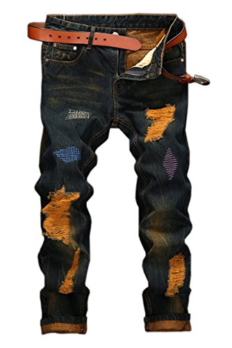 Vdual Pantalones de Mezclilla de los Hombres Pantalones Vaqueros del Motorista del Estiramiento del Vintage