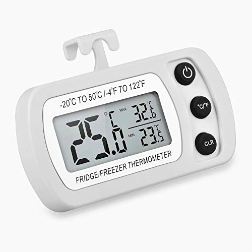 Preisvergleich Produktbild Linkstyle Digital-Kühlschrank-Thermometer, Mini-Gefrierschrank-Raumthermometer mit großem LCD-Display, Kühlschrank mit Gefrierfach, wasserdicht, weiß