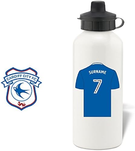 Personalised Football Gifts Official PERSONALISED Cardiff City FC Aluminium White Water Bottle with Spring Hook (600ml) - FREE PERSONALISATION
