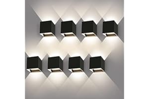 Kingwei 8 Pcs Aplique Pared Exterior/Interior 12W Lámparas de pared 4000K Natural Apliques Arriba y Abajo Ángulo Ajustable Aplique de Pared LED Impermeable IP65 Aplique Pared Exterior Negro