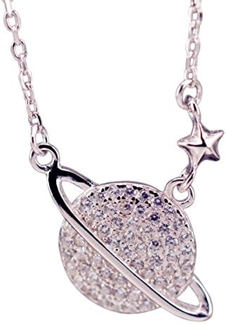 Nico In Silver Saturn Cosmos Pendant Necklace Women's Necklace with Zirconia 925 Silver Chain Sterling SKE237