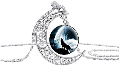 Axibi Fashion Women Girl Wolf Moon Rhinestone Necklace Pendant Jewelry (E)