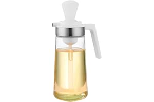 MMCCHB Dispenser multifunzione in vetro con spazzola in silicone, con contagocce in silicone, dispenser per olio dosatore per insalata, barbecue, cucina e cottura, torrefazione 550 ml (bianco)