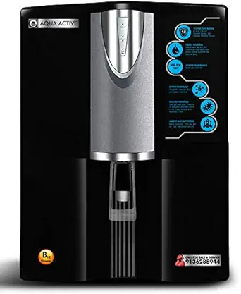 Aqua Active Alkaline Black Water Purifier with B12 + RO + UV +PF+ TDS Control 10 Litres Storage -100GPD