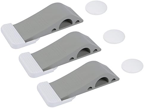 SIMALA Premium Door Stop 6 Piece Bundle - 3 Grey Door Wedges With Holders &amp; 3 White Rubber Wall Protector Pads