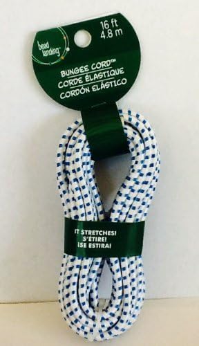 Bungee Cord ~ 5.5mm, 16 Feet, Stretchy Cord for Craft ~ Chinese Jumprope ~ Cat's Cradle String Game ~ Bracelets & More ~ White with Blue Checks by Bead Landing