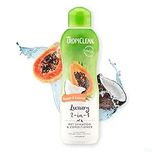 TropiClean Luxury 2 in 1 Papaya & Coconut Pet Shampoo and Conditioner - 20 oz