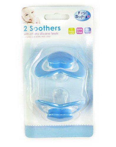 First Steps Pack of 2 Dummies with Cherry Teat in Blue