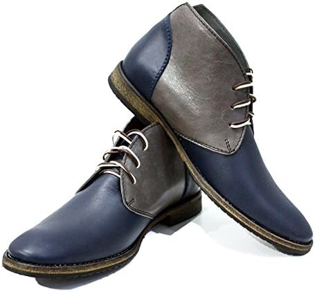 PeppeShoes Modello parella - UK 10 - Handmade Italian Leather Mens Navy Blue Ankle Chukka Boots - Cowhide Smooth Leather - Lace-Up