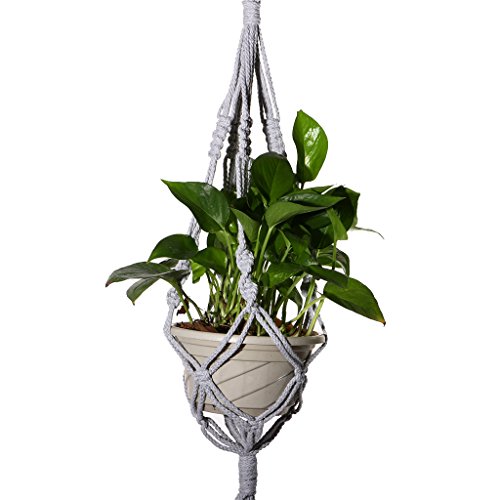 Gazechimp 4 Bein Hänger Makramee aus Baumwolle Blumenampel Blumenhänger Pflanzhänger Topfhänger Stückpreis 90cm – Grau - 4