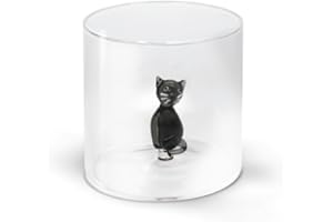 WD Lifestyle - Bicchiere in Vetro Borosilicato 250ml con Soggetto in Vetro Colorato Interno (Gatto)
