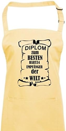 Apron, Diplom For The Best HARTZ4 Receiver in the World, cotton blend, lemon, 72 cm x 86 cm