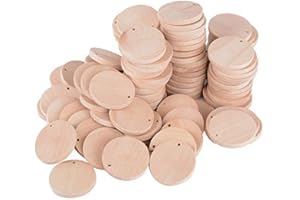 SIMUER 100pcs Discos Madera Círculos Rebanadas Redonda para Manualidades Pintar Colgar Llaveros Artesanías Diy Bricolaje Decoraciones Navidad Hogar Adornos Diametro 3.5cm