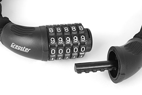 Gregster Fahrradschloss mit Zahlencode, Zahlenkettenschloss mit 5 stelliger Zahlenkombination, stabiles Kettenschloss fürs Fahrrad, schwarz - 6