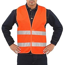 BulzEU Gilet de Securité Orange Fluo Bande Réfléchissant Haute Visibilité pour Hommes Femmes Moto Vélo Nettoyant Travail de Nuit (1pack)
