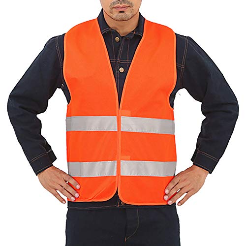 BulzEU Gilet de Securité Orange Fluo Bande Réfléchissant Haute Visibilité pour Hommes Femmes Moto Vélo Nettoyant Travail de Nuit (1pack)