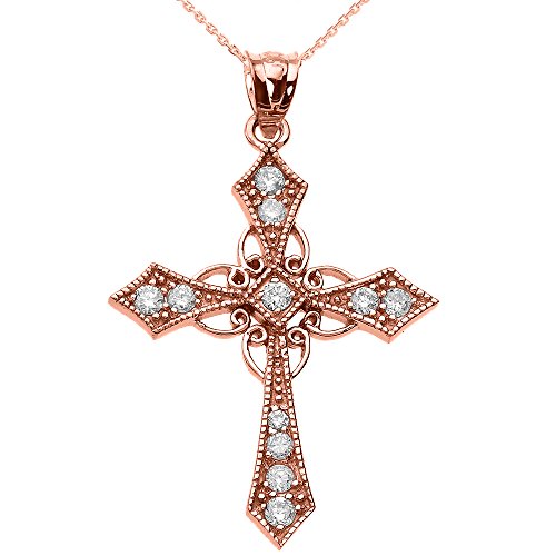 Damen Anhänger Halskette 14 Karat Rotgold Diamant Keltisch Kreuz (Kommt mit einem 45cm Kette)