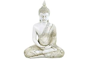 Phoenix Statua di Buddha in Meditazione Thailanda 29 cm poliresina Bianco