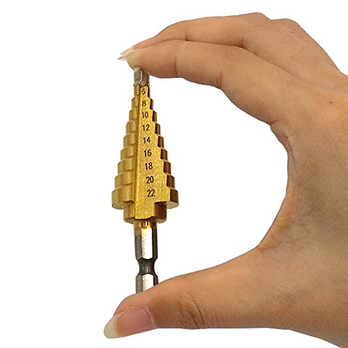 JTENG HSS Hex Shank Pagoda Profi Stufenbohrer Schälbohrer Schälbohrersatz 4-22mm Konusbohrer Kegelbohrer Fräser – Gold - 3
