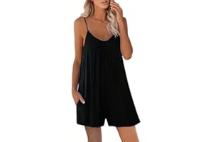 Haibang Womens Rompers Casual Sleeveless Shorts Jumpsuits Overalls Adjustable Shoulder Strap Wide Leg Short Romper One Piece Loose Beach Dresses with Pockets Casual Summer Outfits Clothes