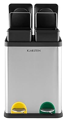 Klarstein Ökosystem Poubelle de cuisine écologique pour tri sélectif (2 pédales, 2 compartiments amovibles de 18 L, code couleur, acier inoxydable)