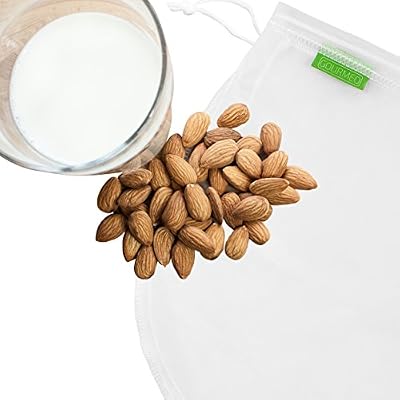 GOURMEO sac à lait végétal 100% nylon pour lait de noix ou d’amande végane I 2 ans de garantie de satisfaction I sac à lait de noix, sac - passoire, tissu filtrant finement tissé, tissu passoire