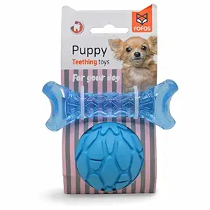 Barkbutler x Fofos Milk Bone & Ball Teething Dog Toy Set, Blue | for Small - Medium Dogs (5-20kgs) | Bumpy Texture for Teething | Bone + Ball with Squeaker | 100% Natural Rubber | Play, Fetch, Chew