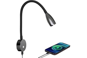 acegoo Lampe de Lecture LED 12V Camping-Car avec Chargeur USB Lit Murale Chevet Spot, Col de Cygne Flexible Dimmable DC12-24V pour Bateau Cabine Camion Van Caravane (Noir Brillant)