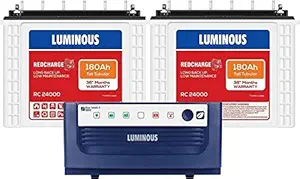 LUMINOUS RedCharge RC24000 180Ah 02 Nos. Tall Tubular Battery with Eco Watt+1650 24Volt 01 Nos Inverter Tubular Inverter Battery (180Ah)