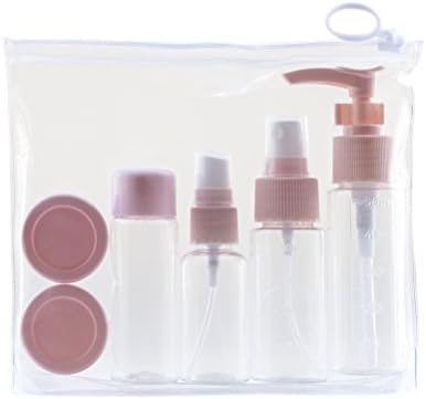 Plastic Travel Bottles Set with Scale - Spray Atomiser &amp; Lotion pump &amp; Screw Top Bottles &amp; Jars - Air Travel Size Toiletry Liquid Containers for Cosmetic Makeup with Storage Bag by DoBaTo (Pink)