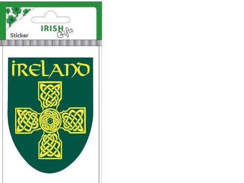 Preisvergleich Produktbild Irish-Geschenke – Gelb Keltisches Kreuz mit grünen Hintergrund Shield Aufkleber