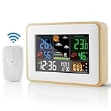 Wetterstation Funk mit Außensensor, Innen und Außen Temperatur, Luftfeuchtigkeit, Luftdruck, Wettervorhersage, Hoch/Niedrig Temperaturalarm, 6 Zoll LCD Farbdisplay, 2 Wecker und Schlummerfunktion