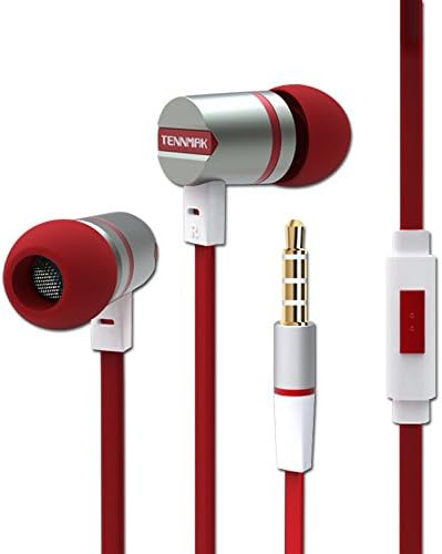 Tennmak Universal Earphone with built-in Mic Stereo Headphone and Noise Isolating for iPhone iPad iPod Samsung Galaxy LG HTC and Other Smartphone/ PC/ Laptop (DR)(White and Red)