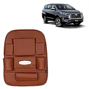 RD Universal PU Leather Car Auto Seat Back Organizer Multi Pocket Travel Storage Bag with Hangers, Tissue Paper and Bottle Holder-Tan Colour Compatible for Toyota Innova Crysta