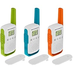 Motorola Talkie-walkie portée de 4 km Blanc avec Contours Orange/Vert/Bleu - Un paquet de 3