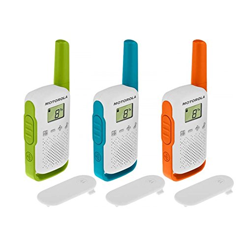 Motorola Talkie-walkie portée de 4 km Blanc avec Contours Orange/Vert/Bleu - Un paquet de 3